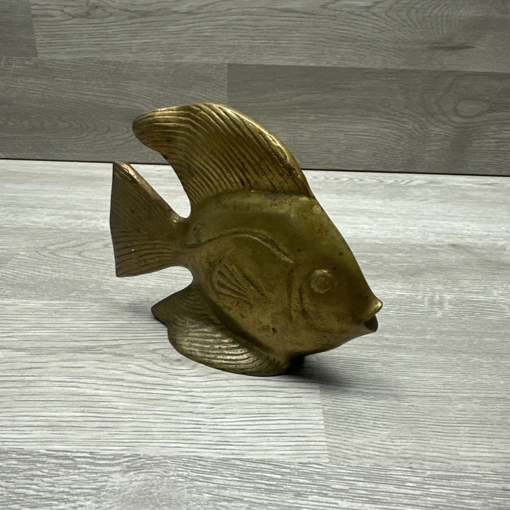 Vintage Brass Angel Fish Decor. Nautical Beach Mid Century Modern 100% All Brass